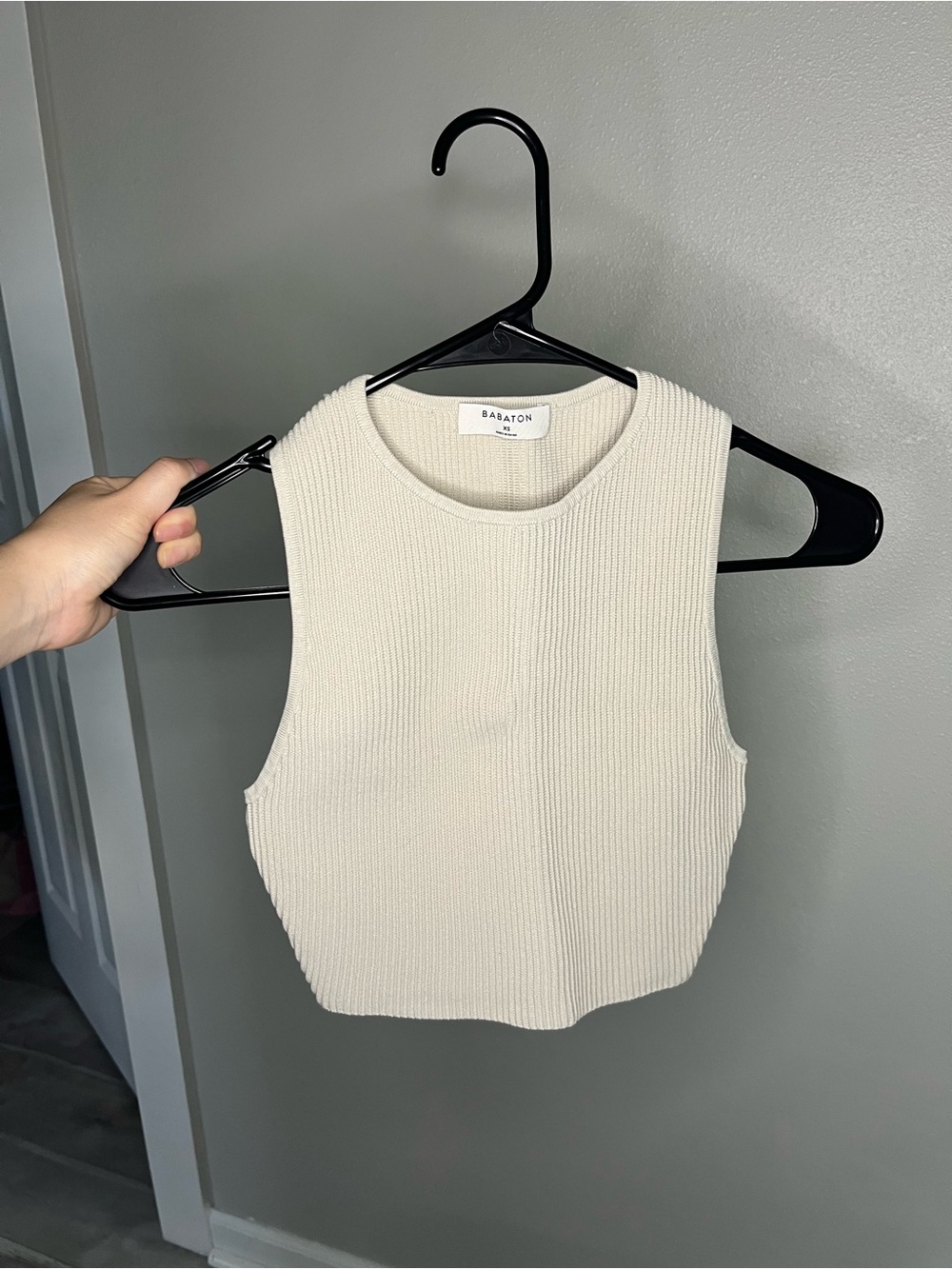 Babaton Cream Ribbed Cropped Tank Top